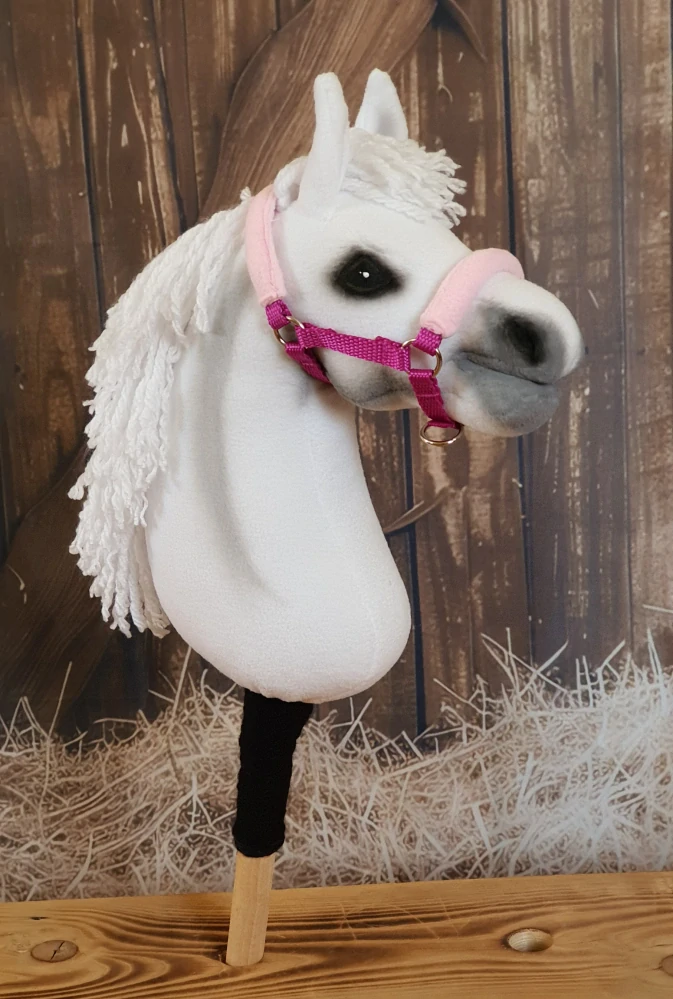 Stájová ohlávka pro Hobby Horse – tmavě růžová z popruhu s růžovým fleecem na nánosníku a nátylníku, velikost PONY