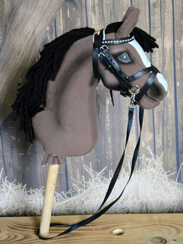 Uzdečka s mexickým nánosníkem pro Hobby Horse – černá z koženky s bílým podšitím, velikost PONY