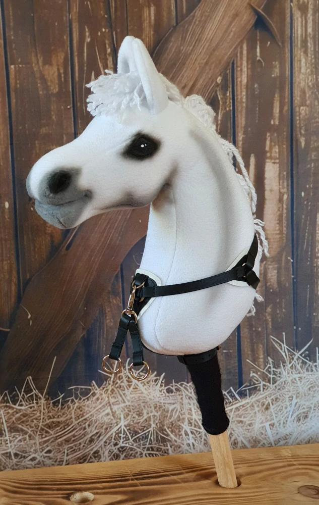 Poprsák s martingalem pro Hobby Horse – černý z koženky s podšitím bílou koženkou, velikost PONY