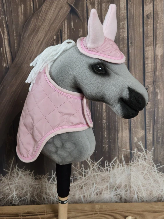 Zimní deka s čabrakou pro Hobby Horse – růžová s růžovým lemováním, podšitá fleecem, velikost PONY