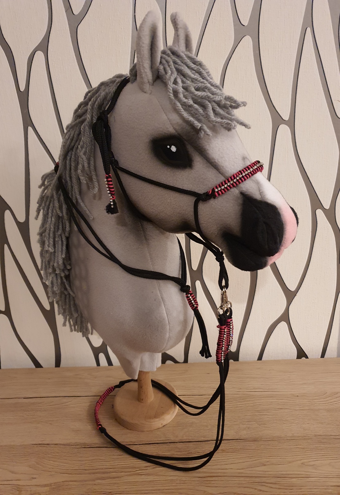 Hobby Horse - Provazový set - černý, černo růžové oplety + kamínky