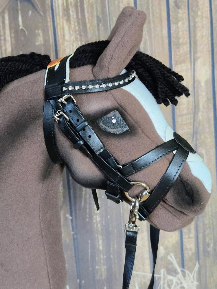 Uzdečka s mexickým nánosníkem pro Hobby Horse – černá z koženky s bílým podšitím, velikost PONY