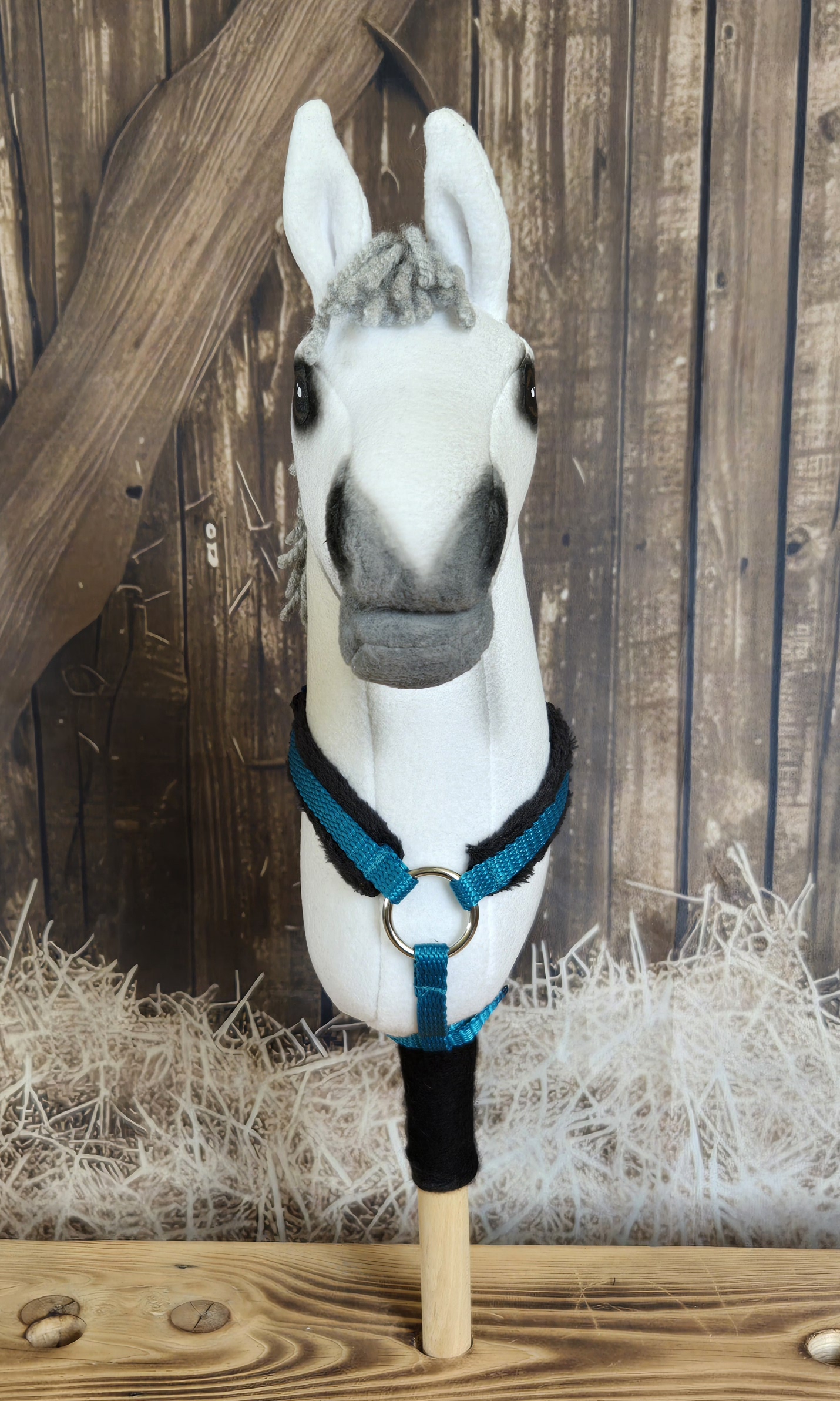 Poprsák pro Hobby Horse – tyrkysový z popruhu s černými beránky, velikost PONY