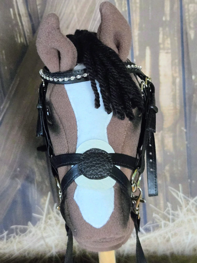Uzdečka s mexickým nánosníkem pro Hobby Horse – černá z koženky s bílým podšitím, velikost PONY