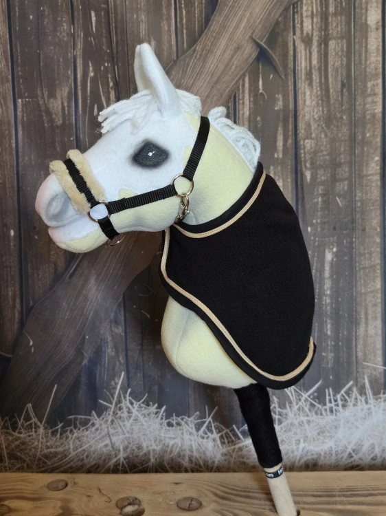 Stájová ohlávka pro Hobby Horse – černá z popruhu s béžovým beránkem, velikost PONY