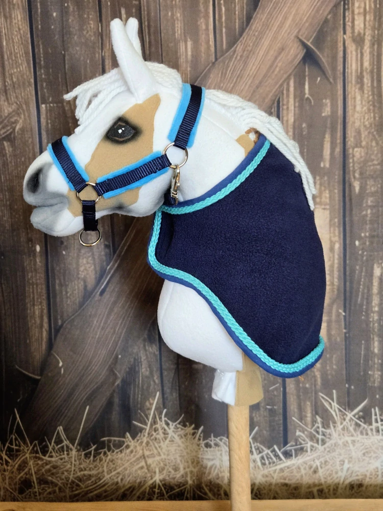 Stájová ohlávka pro Hobby Horse – tmavě modrá z popruhu podšitá modrým beránkem, velikost PONY