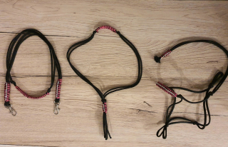 Hobby Horse - Provazový set - černý, černo růžové oplety + kamínky