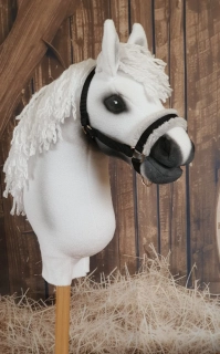 Stájová ohlávka pro Hobby Horse – černá z popruhu se šedým beránkem, velikost PONY
