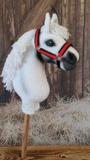 Stájová ohlávka pro Hobby Horse – červeno-černá z popruhu podšitá černým fleecem, velikost PONY