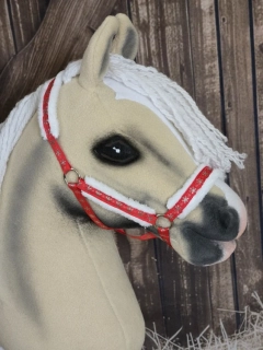 Hobby Horse - stájová ohlávka červená s bílým beránkem, vločky 