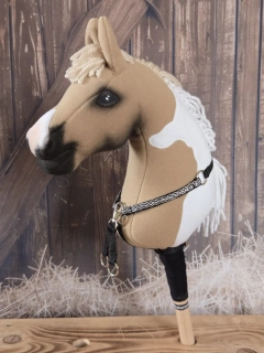 Poprsák s martingalem pro Hobby Horse – kombinace černostříbrných popruhů a černé koženky, velikost PONY