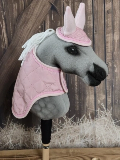 Zimní deka s čabrakou pro Hobby Horse – růžová s růžovým lemováním, podšitá fleecem, velikost PONY