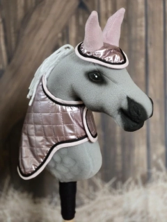Zimní deka s čabrakou pro Hobby Horse – růžová s černým lemováním, podšitá fleecem, velikost PONY