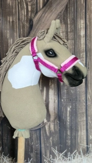 Stájová ohlávka pro Hobby Horse – tmavě růžová z popruhu podšitá růžovým beránkem, velikost PONY
