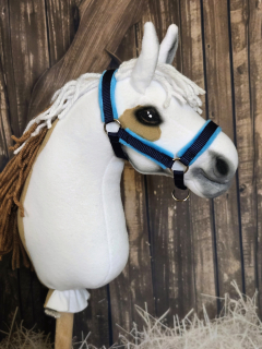 Stájová ohlávka pro Hobby Horse – tmavě modrá z popruhu podšitá modrým beránkem, velikost PONY