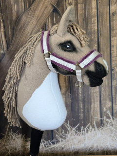 Stájová ohlávka pro Hobby Horse – bílá z popruhu podšitá fialovým beránkem, velikost PONY